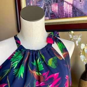 Just Taylor Navy Tropical Print  Maxi Dress